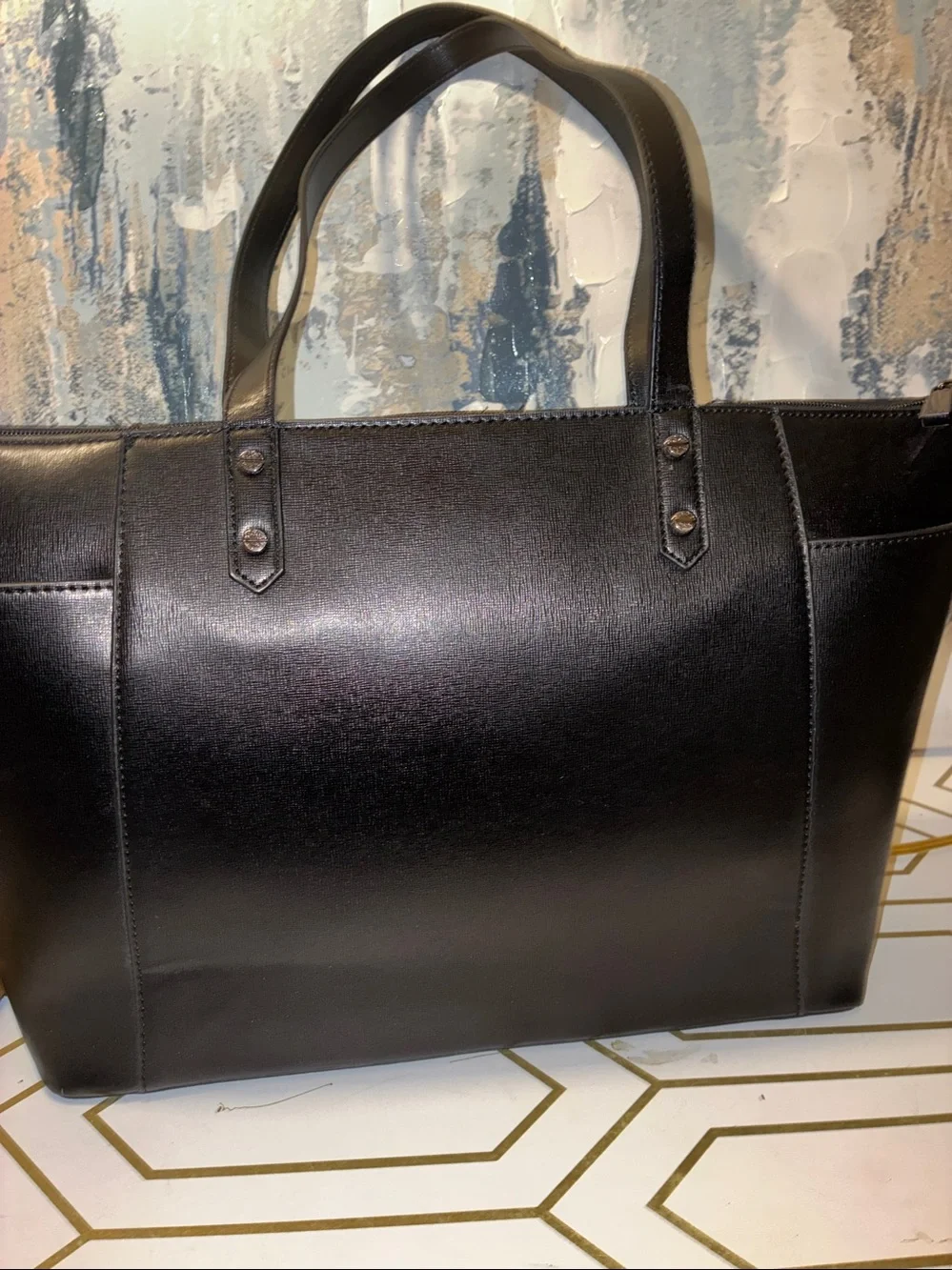 EUC Kenneth Cole Reaction Black Smooth Leather Shoulder Tote